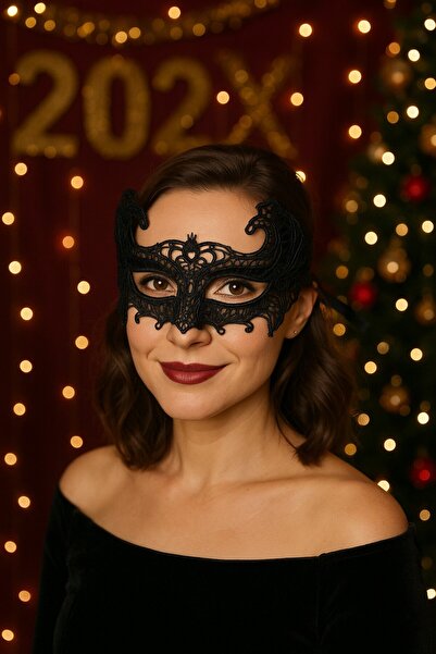 TOYFEST Dantel Siyah Maskeli Baloya Uygun Şık Dantel Göz Maskesi Kadın Yetişk...