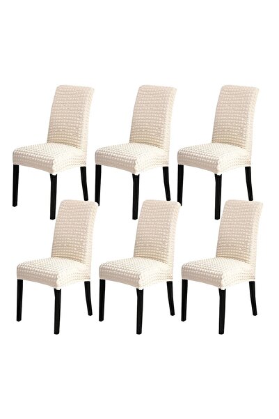 Artenova Set of 6 universal elastic chair covers, crepe, cream