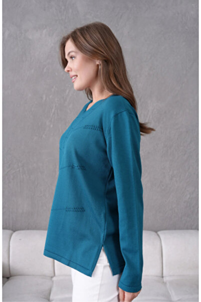 Stilmony Women's Soft Textured V-Neck Knit Sweater