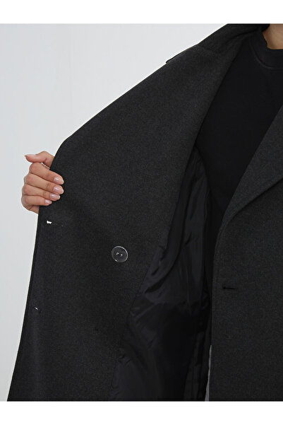 LC Waikiki Classic Anthracite Double-Breasted Collar Women's Cashmere Coat