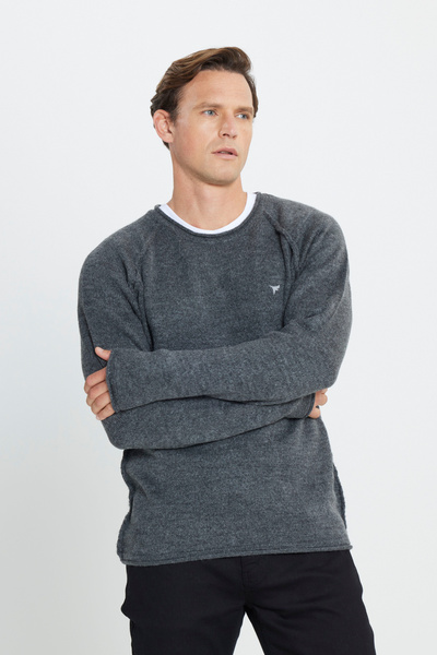 AC&Co / Altınyıldız Classics Πλεκτό πουλόβερ με μαλακή υφή επένδυση fleece με κανονική εφαρμογή και κορδόνι πουλόβερ