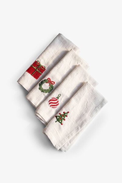 JOJOMIA Lona 4-Piece Linen Fabric Christmas Napkin | New Year Themed Napkin