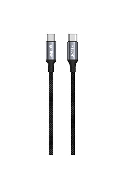 S-LINK Armor CC-0100 100W 1.2m Type-C to Type-C PD Örgülü Metal Başlıklı Siya...