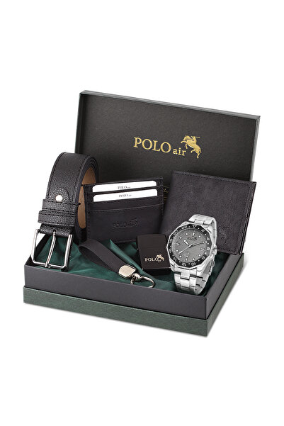Polo Air Erkek Kol Saati Kemer Cüzdan Kartlık Anahtarlık Çakmak Hediyelik Kut...