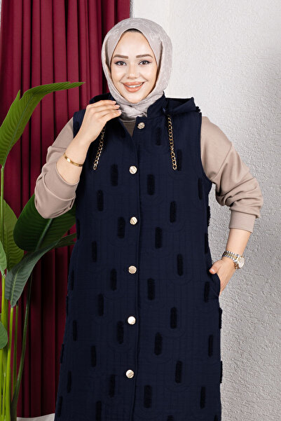 Tesettür Dünyası Feather Detailed Quilted Vest Tsd250216 Navy Blue