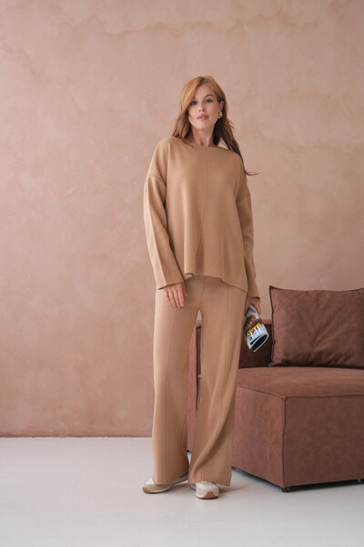 Park Karon Women's Crew Neck Low Sleeve Sweater Pants Two-Piece Knitwear Set