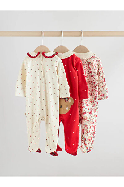 Next Baby 100% Organic Cotton Red Colored Bear Patterned Zippered 3-Piece Sleeping Bag Set Alyf34057