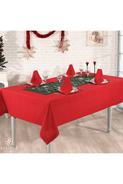 Solinas Collection Mila Gardenya Fabric 14 Piece Red Tablecloth Embroidered Runner and Red Napkin