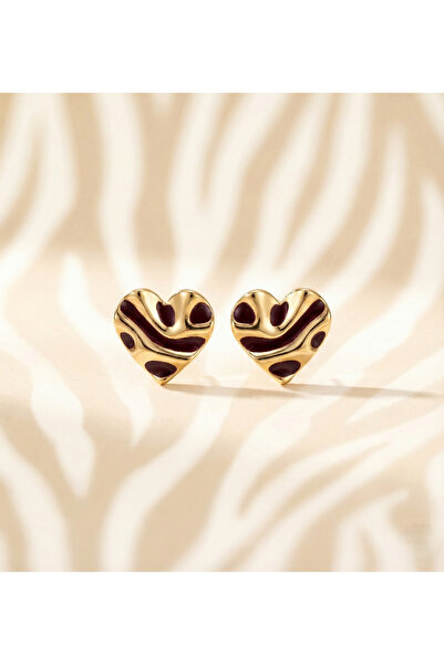 Candy Nuveria Zebra Heart – Altın Kaplama Mine Desenli Kalp Küpe