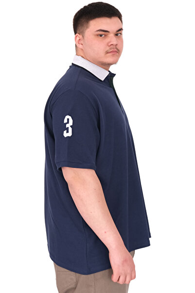 ModeXL Fashion XL Big Size Men's T-Shirt Polo Neck Embroidery Detail U25311 Indigo