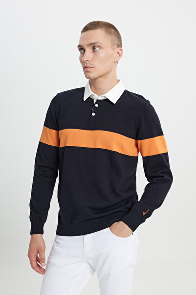 AC&Co / Altınyıldız Classics Πλεκτό πουλόβερ με στάνταρ εφαρμογή, κανονική εφαρμογή, γιακά πόλο, 100% βαμβάκι, με σχέδιο