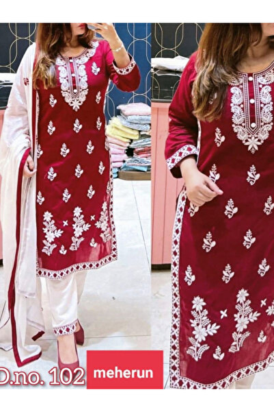 MYSMAR Maroon Rayon Cotton Kameez Salwar & Dupatta - PMM19250 | Maroon