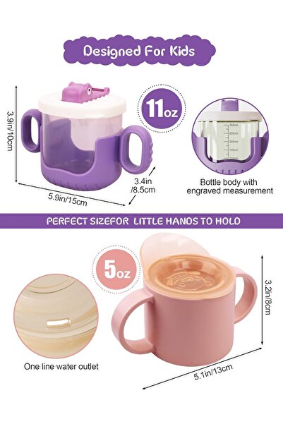 Homarket Spill-Proof Toddler Cups, 2-Pack (150ml + 300ml) with Handles & Straw Lid — Purple & Pink