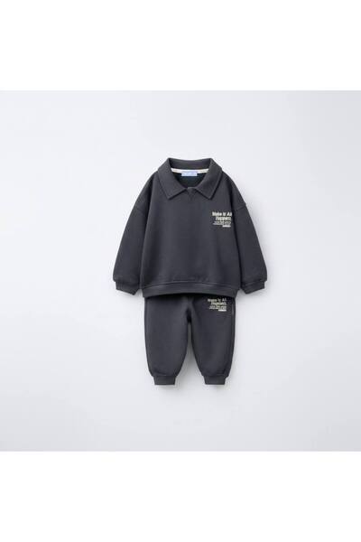 Laciel Prs Laciel Paris Boys' Collared Anthracite Top and Bottom Set