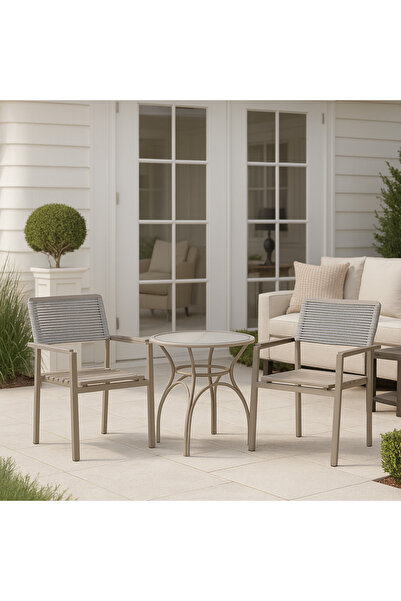 Ebticar Cozy Beige Outdoor Tea Set – 2 Chairs & 1 Table