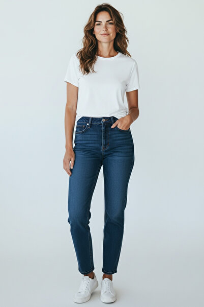 Peony Boutique بنطلون جينز ريلاكس بخصر عالٍ يصل إلى الكاحل