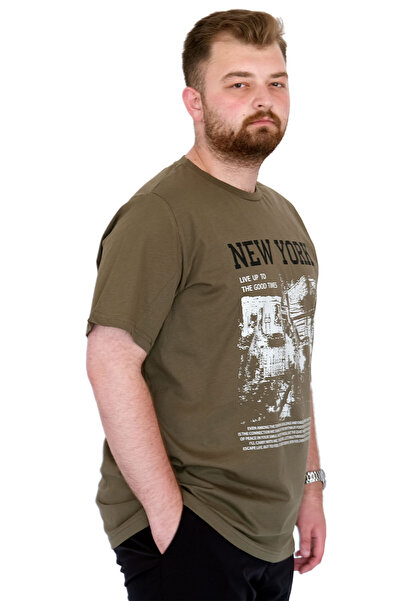ModeXL Fashion XL Large Size Men's T-Shirt Crew Neck New York U25036 Khaki