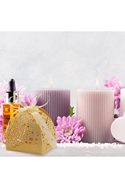 JZS Laser Cut Rose Candy Boxes 50PCS Wedding Favor Gift Boxes with Ribbons Yellow