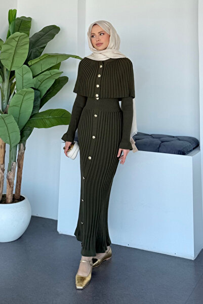 Şulemoda Giyim Çınar Cape Buttoned Suit Khaki