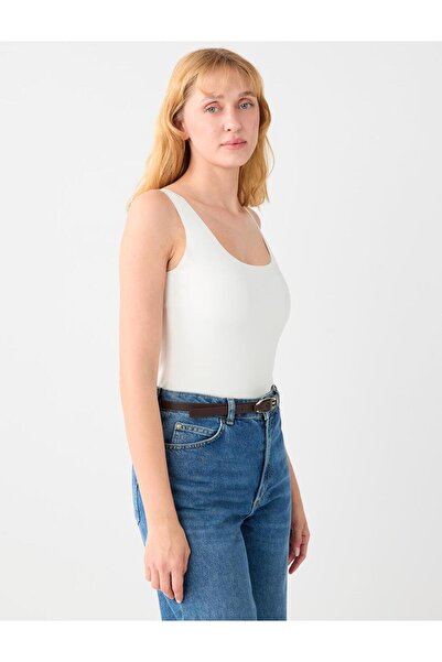 Jimmy Key Kırık Beyaz Dar Kesim Örme U Yaka Atlet