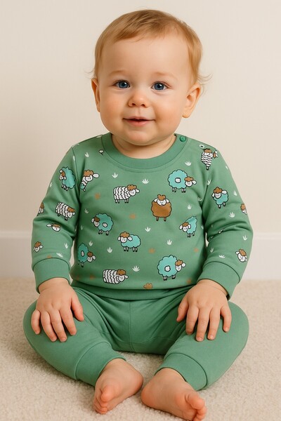 dinamik çocuk Baby Girl Boy Cute Lamb Printed 2-Piece Top and Bottom Sweat and Sweatpants Set 6-9-12-18Months