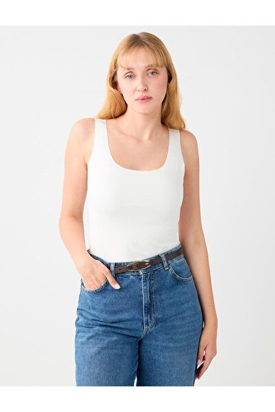 Jimmy Key Kırık Beyaz Dar Kesim Örme U Yaka Atlet