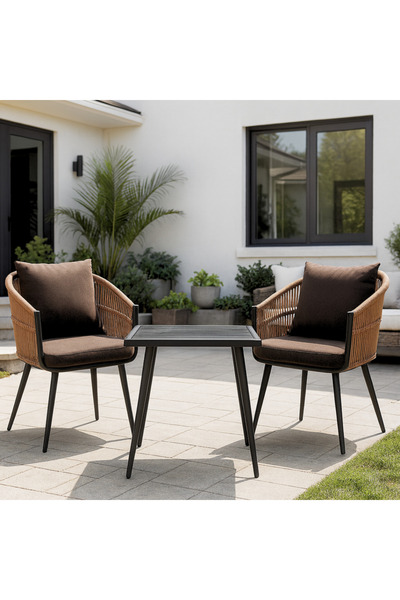 Ebticar Brown & Black Outdoor Tea Set with Foam Cushions – 2 Chairs & 1 Table