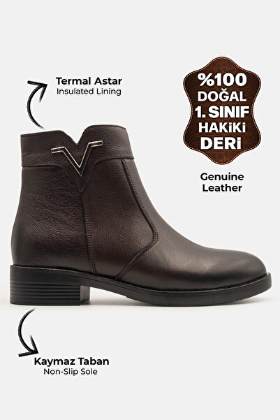 DeriWorld Γνήσιες δερμάτινες γυναικείες μπότες με λεπτομέρεια με αγκράφα Γυναικείες δερμάτινες μπότες με τακούνι