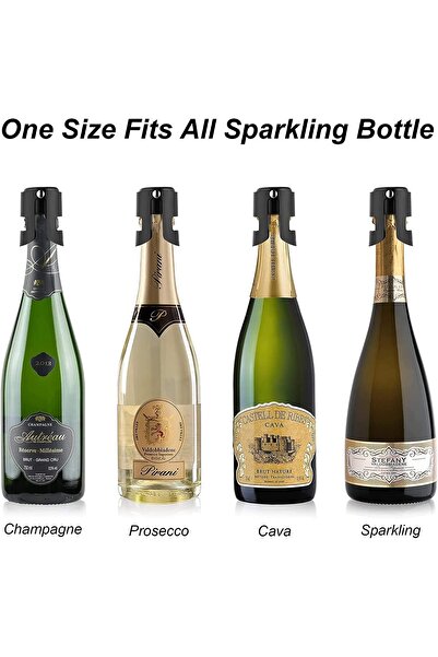 JZS Champagne Stoppers Stainless Steel with Food Grade Silicone, Leak-proof, Black, 3 Pack