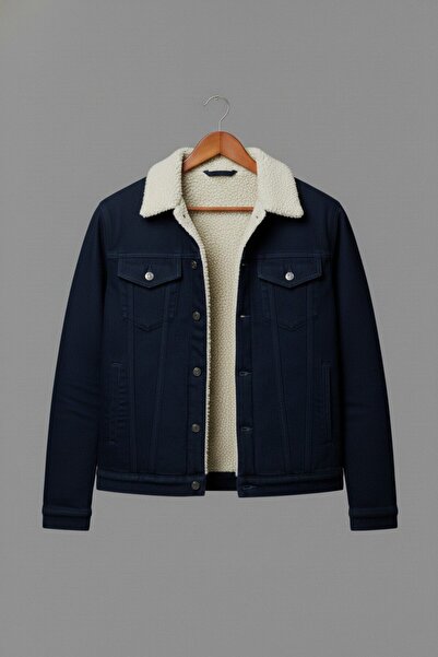 Wkm Denim Ανδρικό τζιν μπουφάν με γούνα σε στάνταρ κοπή