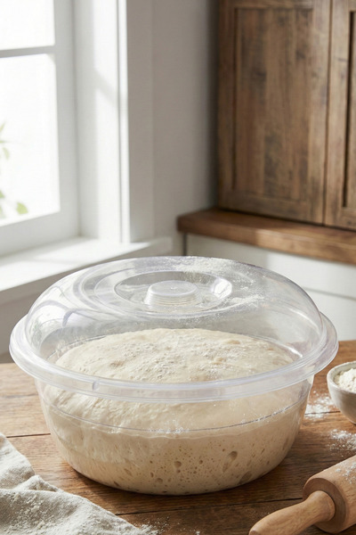 Poomy وعاء عجن العجين سعة 10 لتر مع غطاء - حوض مطبخ دائري شفاف