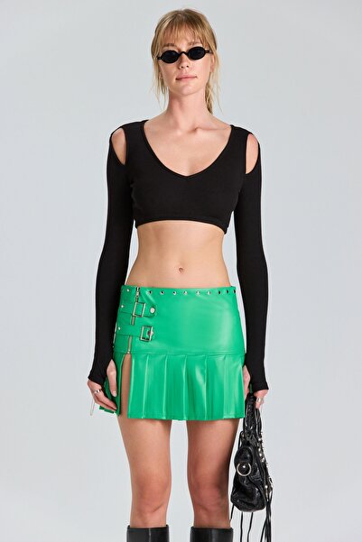 World Fashion Trends 100% cotton corduroy crop top with thumb holes wft5024