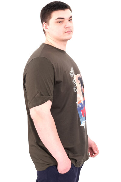 ModeXL Fashion XL Large Size Men's Printed T-Shirt Palm Dream U25026 Khaki