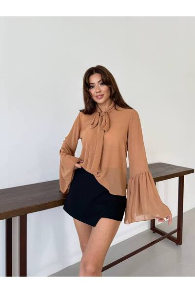 NEW STATION REMODA İspanyol kol trasparan bluz