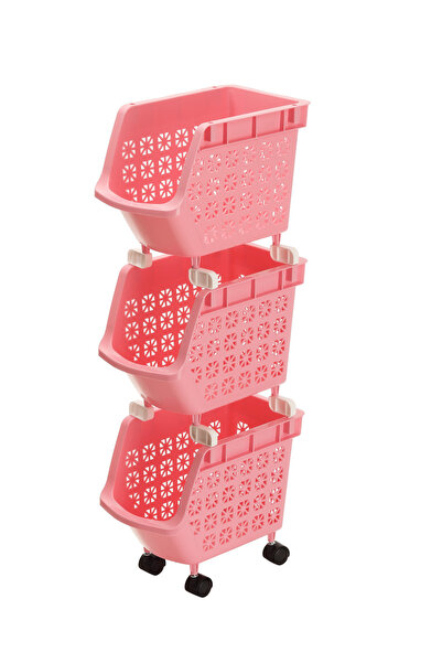 Lawazim 3-Tier Stackable Storage Rack Pink - Lightweight Organizer for Home & Office