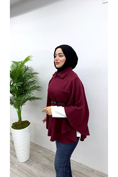 Modayıldızlar Milano Women's Belted Cashmere Poncho Burgundy New (Long)
