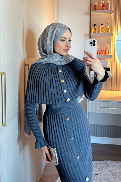 Şulemoda Giyim Çınar Cape Buttoned Suit Smoked