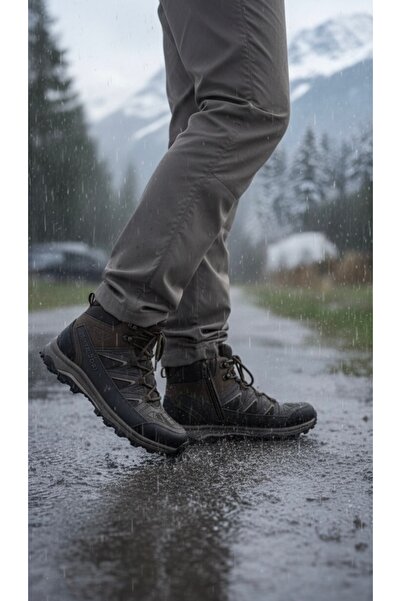 Riwax Ανδρικές μπότες με φλις επένδυση, ανθεκτικές στο νερό και το χιόνι, χειμερινές μπότες πεζοπορίας με φερμουάρ για εξωτερικούς χώρους