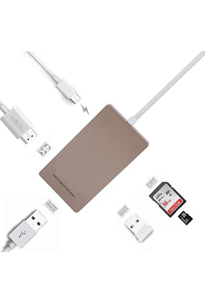 Generic Gold Type-C Adapter for MacBook with USB 3.0, 4K HDMI HD, USB 3.0 port, SD slot