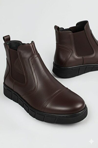 CihanShoes Guaranteed Genuine Leather Waterproof Rubber Laced Non-Slip Sole Men's Short Boots 40-41-42-43-44 Size