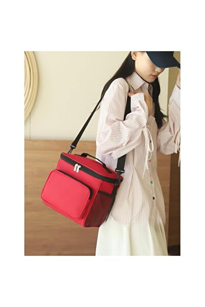 Tim Lunch Bag, Flippy, Multifunctional, Compartmented, 2 Types of Handles, Waterproof, 26x24x17 cm, Red