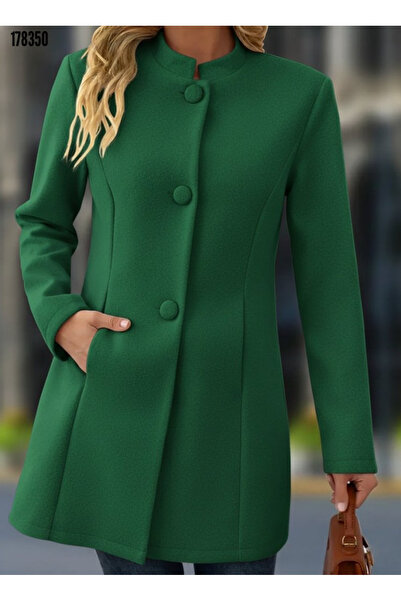 moda wanilia Women's Short Cashmere Coat with Notched Collar, Front Buttons, and Pockets – Stylish and Timeless Design