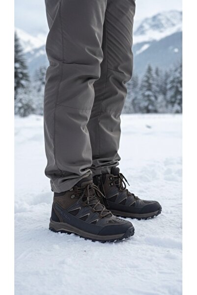 Riwax Ανδρικές μπότες με φλις επένδυση, ανθεκτικές στο νερό και το χιόνι, χειμερινές μπότες πεζοπορίας με φερμουάρ για εξωτερικούς χώρους