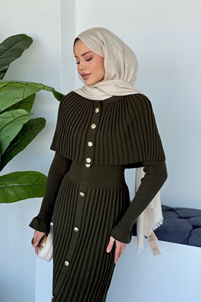 Şulemoda Giyim Çınar Cape Buttoned Suit Khaki