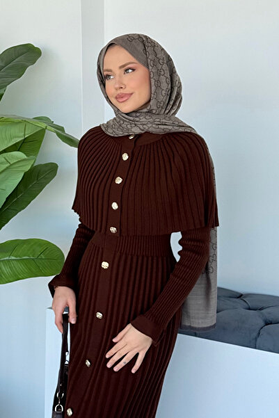 Şulemoda Giyim Çınar Cape Buttoned Suit Brown