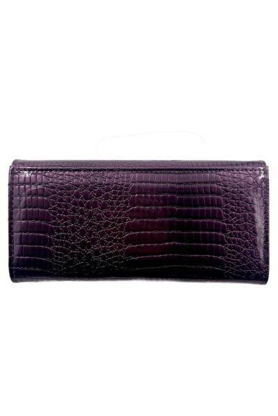 Tita women's genuine leather wallet, glossy reptile finish, purple