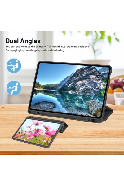 SKYDDAR INNOVATION Husă pentru tabletă Samsung Galaxy Tab A7 10.4 2020, suport pentru creion, pliere flexibilă, set de autocolante, neagră