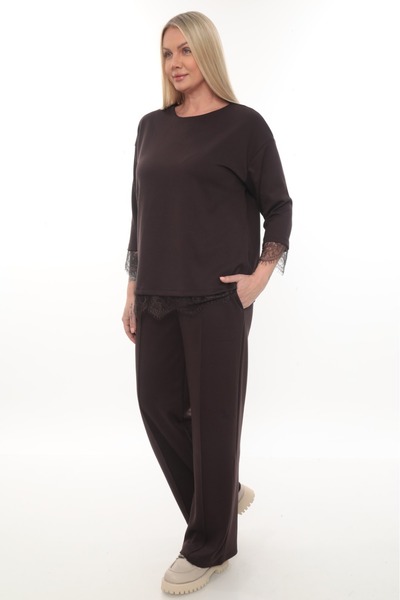 zitex طقم بدلة رياضية من قماش المودال مع تفاصيل دانتيل على الأكمام والخصر وسح...