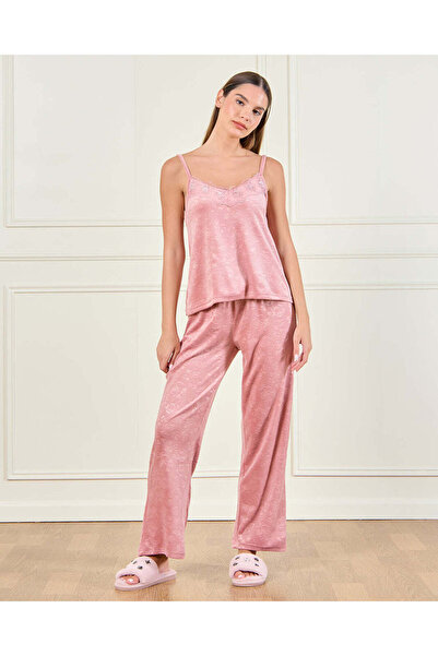 REDTAG Women Pink Jacquard Velour Cami Set (2 Piece)