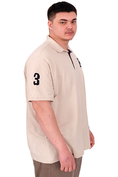 ModeXL Fashion XL Large Size Men's T-Shirt Polo Neck H Brouded U25312 Beige